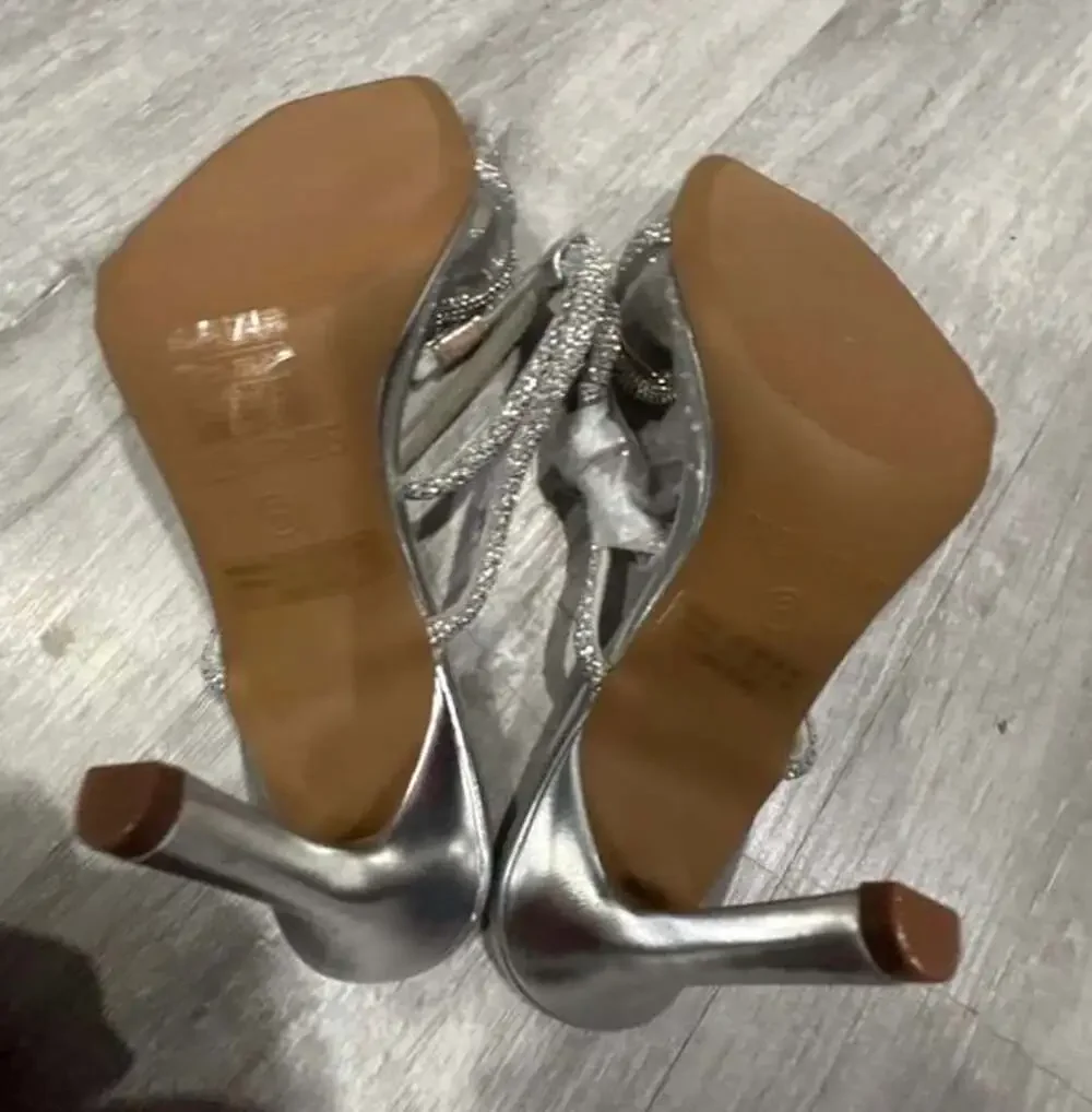 Dream Pairs Silver Rhinestone Bow Stiletto Heels Women's Size 8 Bridal Party